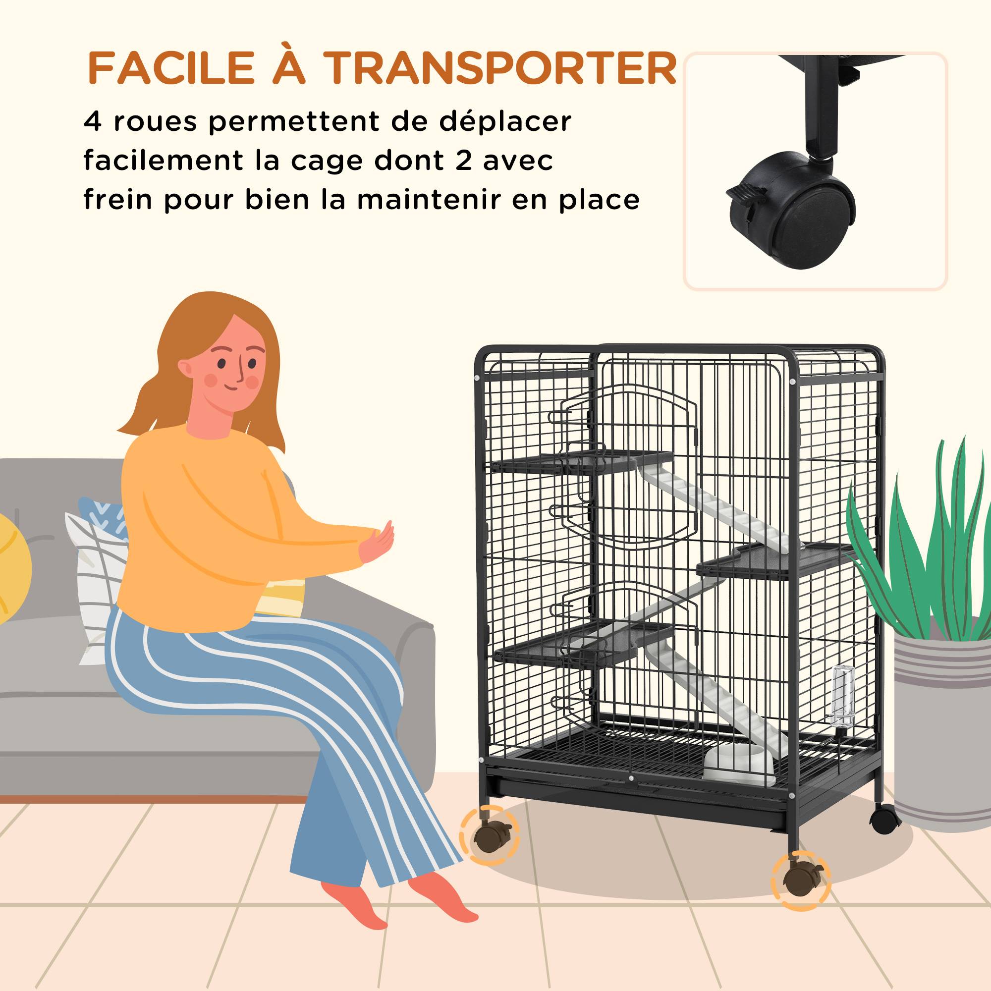 Cage pour rongeurs acier noir 61.5 x 44 x 95 cm - PANGIVO - Image 7