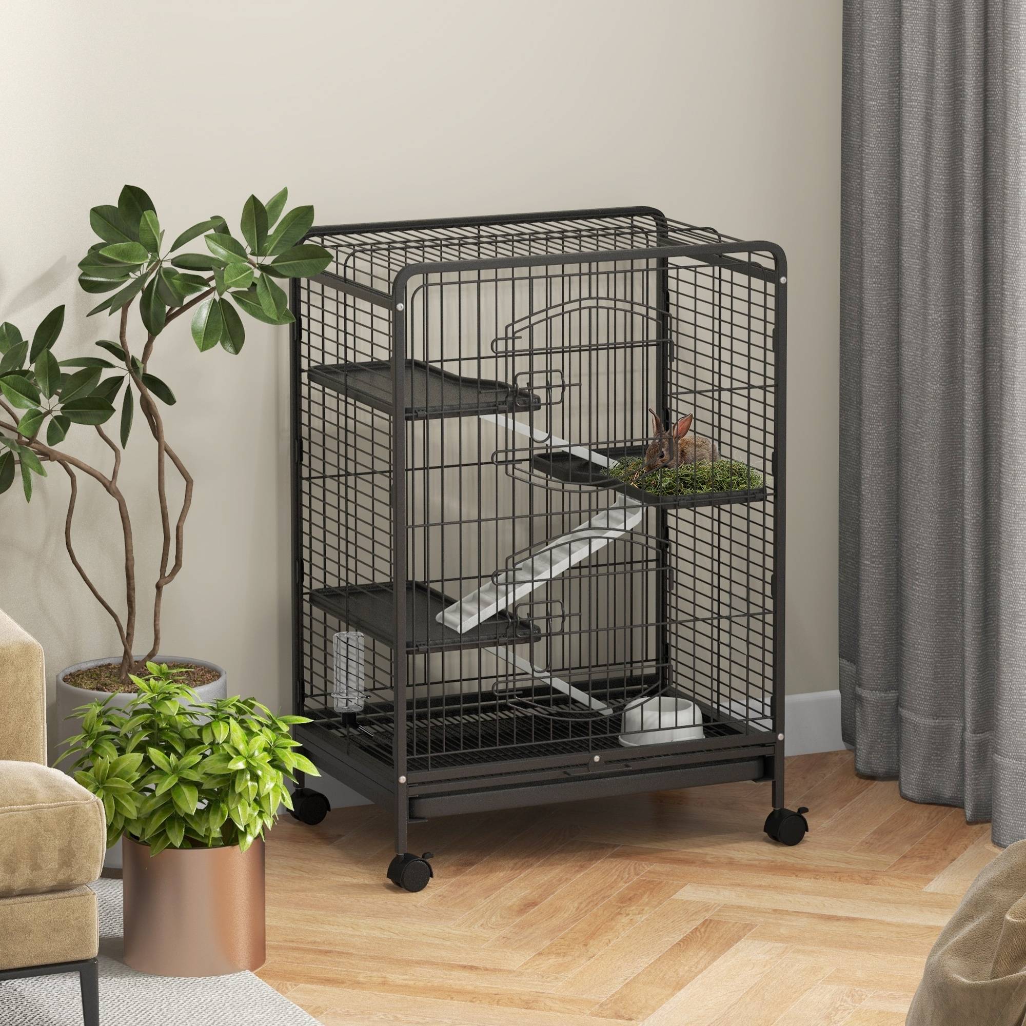 Cage pour rongeurs acier noir 61.5 x 44 x 95 cm - PANGIVO - Image 3