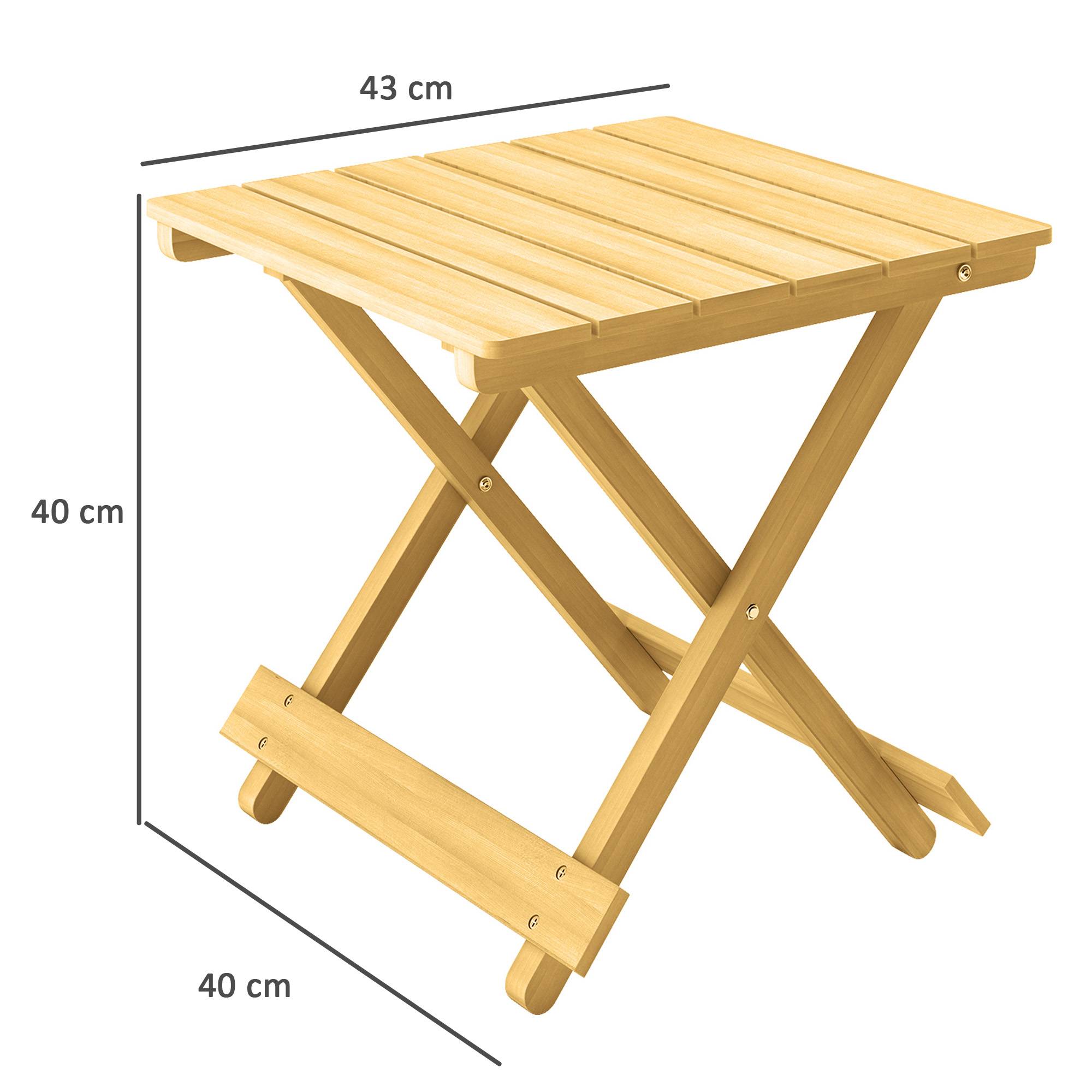 Outsunny - Table basse pliante d'appoint légère dessus à lattes pour balcon jardin terrasse 40x43x40 cm bois massif naturel - Outsunny - Image 3