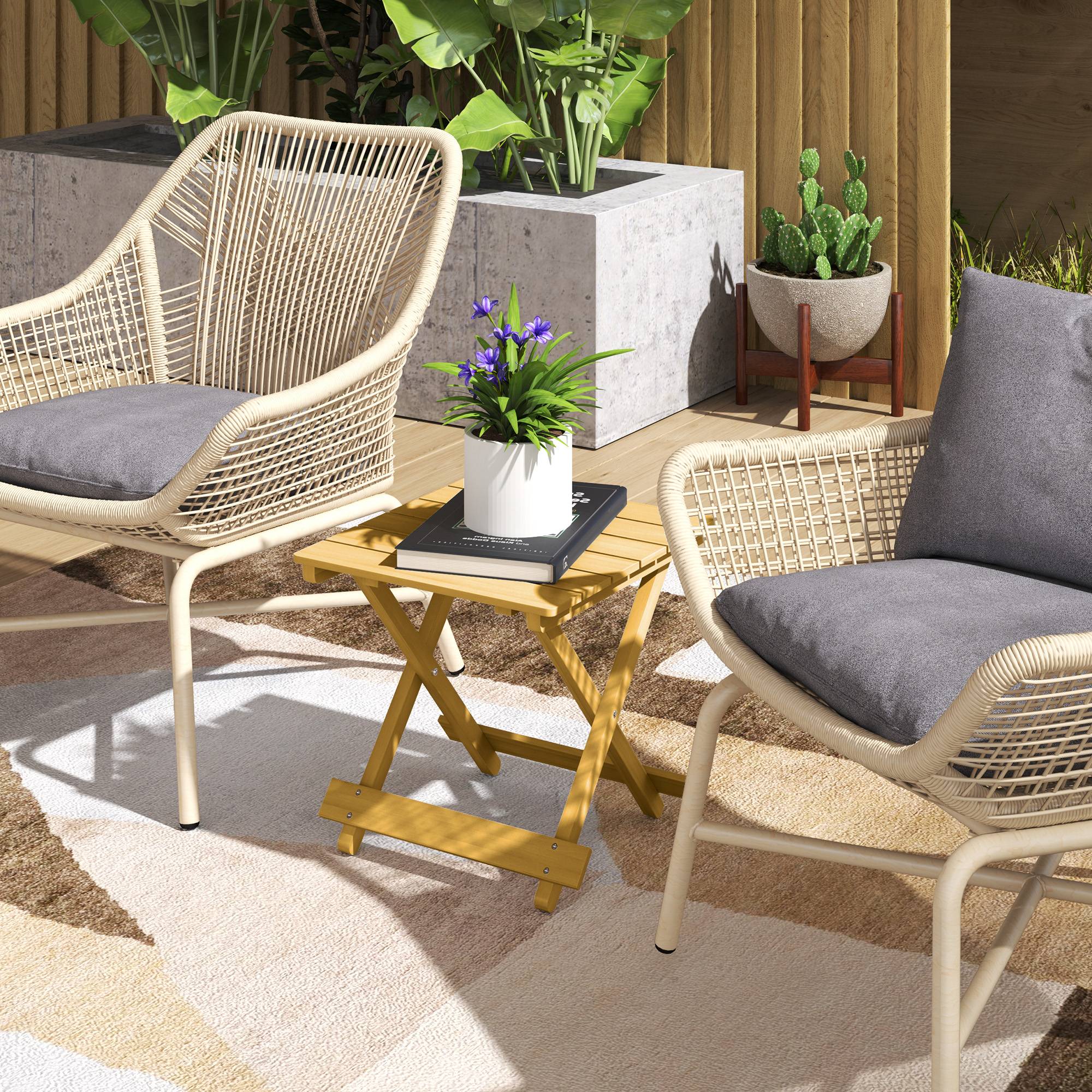 Outsunny - Table basse pliante d'appoint légère dessus à lattes pour balcon jardin terrasse 40x43x40 cm bois massif naturel - Outsunny - Image 2