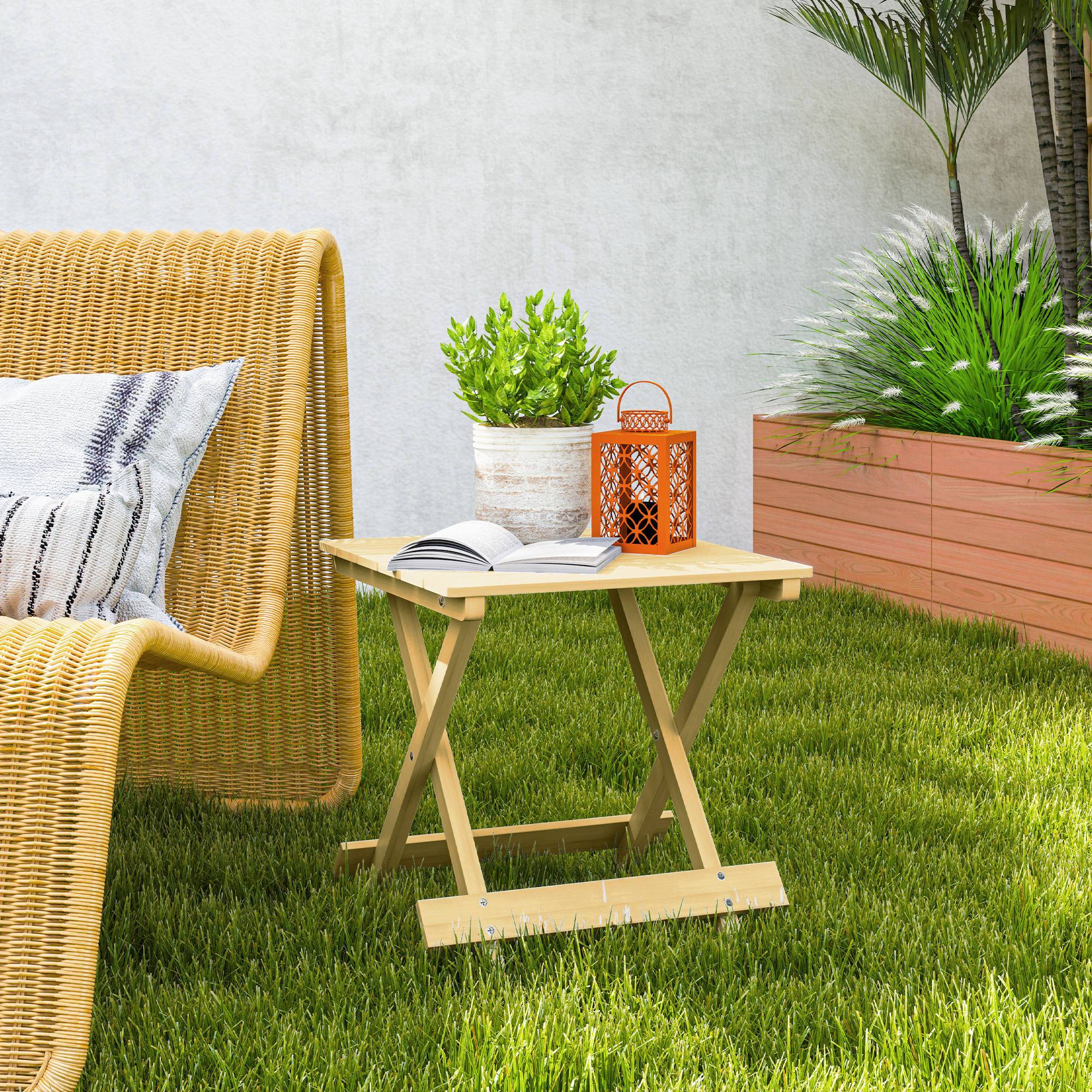 Outsunny - Table basse pliante d'appoint légère dessus à lattes pour balcon jardin terrasse 40x43x40 cm bois massif naturel - Outsunny - Image 4