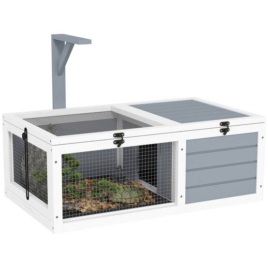 Maison enclos cage pour petit animal tortue avec 2 espaces support de lampe 81 x 48 x 31,5 cm gris - Image 1