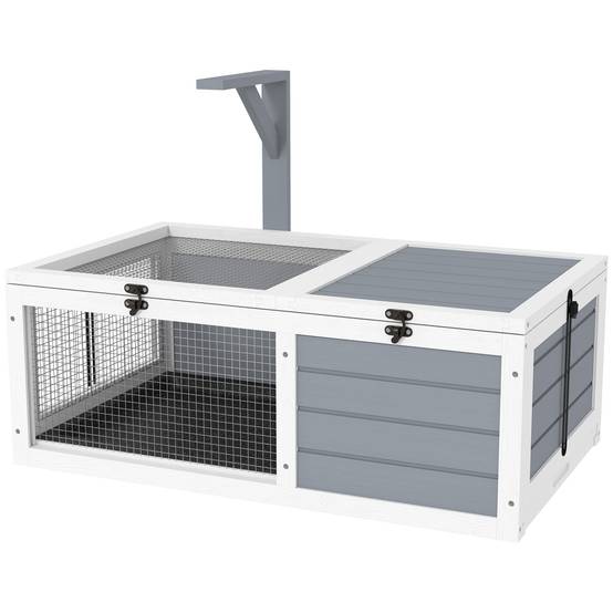 Maison enclos cage pour petit animal tortue avec 2 espaces support de lampe 81 x 48 x 31,5 cm gris - Image 2