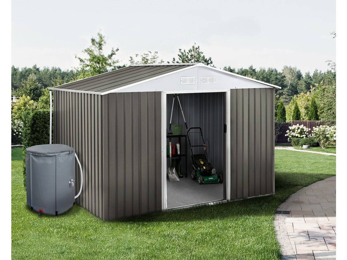 Habitat Et Jardin - Abri Jardin Métal "dallas"- 8.84m² Avec Gouttière Et Récupérateur D'eau - Taupe -habitat Et Jardin - Imagen 2