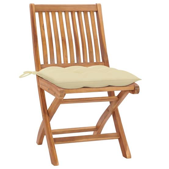 Lot de 2 Chaises de jardin et coussins - Chaises d'extérieur - Fauteuils de jardin blanc crème Teck massif - Image 1