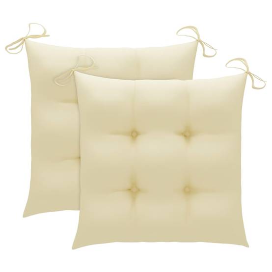 Lot de 2 Chaises de jardin et coussins - Chaises d'extérieur - Fauteuils de jardin blanc crème Teck massif - Image 6