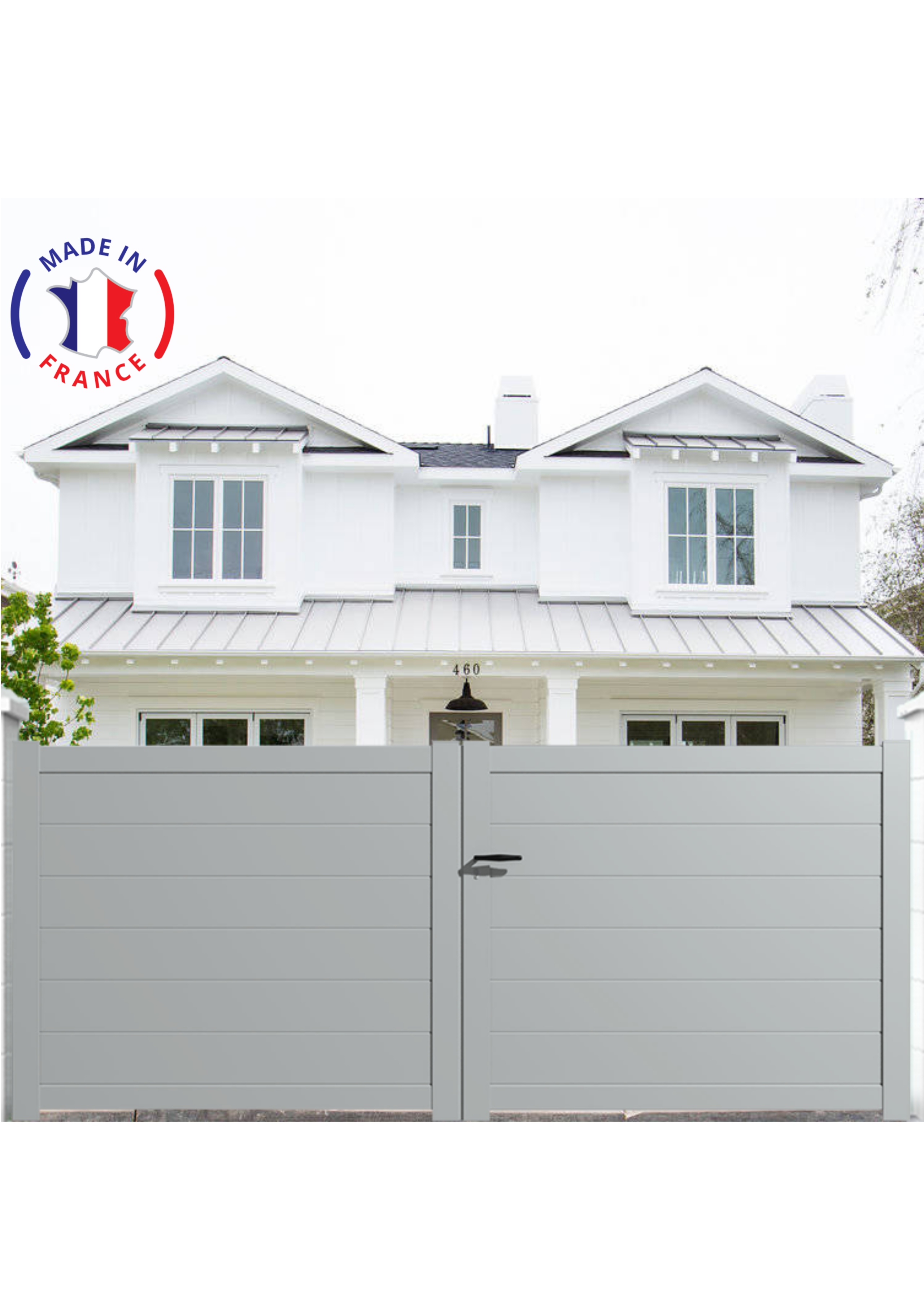 Portail Packit - Portail alu battant plein en kit dim. L.3500 (entre piliers) X H.1700 mm  Gris Lumière (RAL 7035)