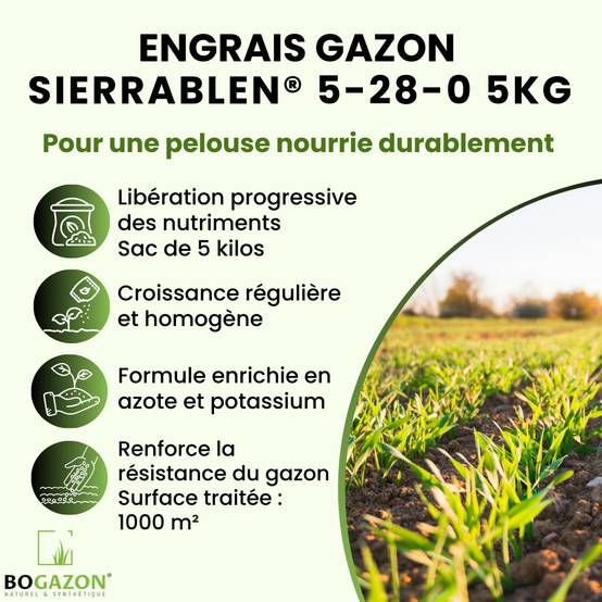 Engrais Gazon Sierrablen® Plus 5-28-0 5KG Bogazon® | Nutrition Longue Durée pour Pelouses| Libération Contrôlée & Croissance Maîtrisée - Image 2