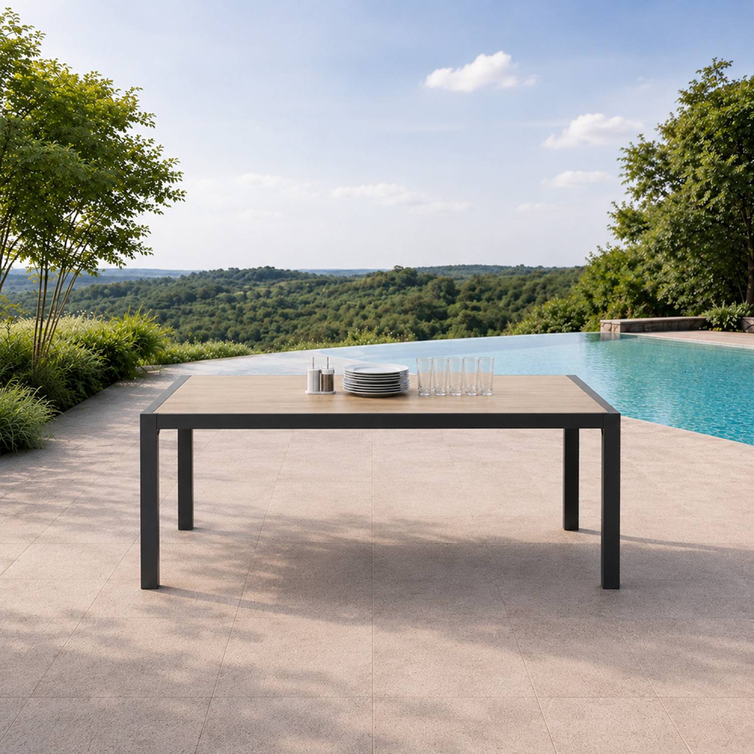 Table de jardin 200cm en aluminium et avec plateau en verre trempé effet bois LAGOS - Image 5