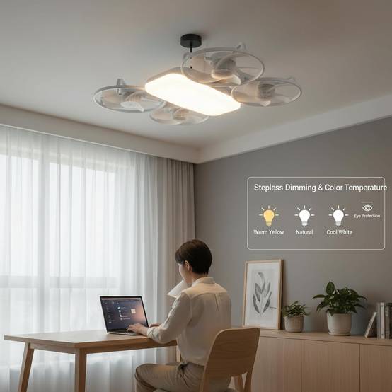 8 in 1 - Ventilateur Plafond LED avec Éclairage 360° Airflow Télécommande Intensité Variable Douille E27 pour Chambre Blanc - Image 2
