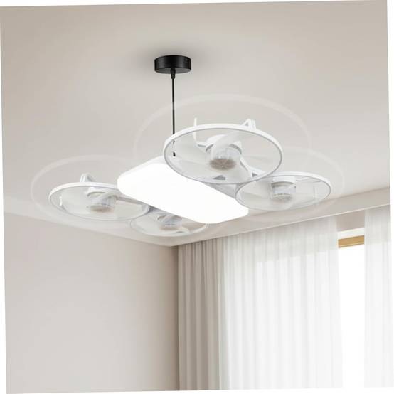 8 in 1 - Ventilateur Plafond LED avec Éclairage 360° Airflow Télécommande Intensité Variable Douille E27 pour Chambre Blanc - Image 4