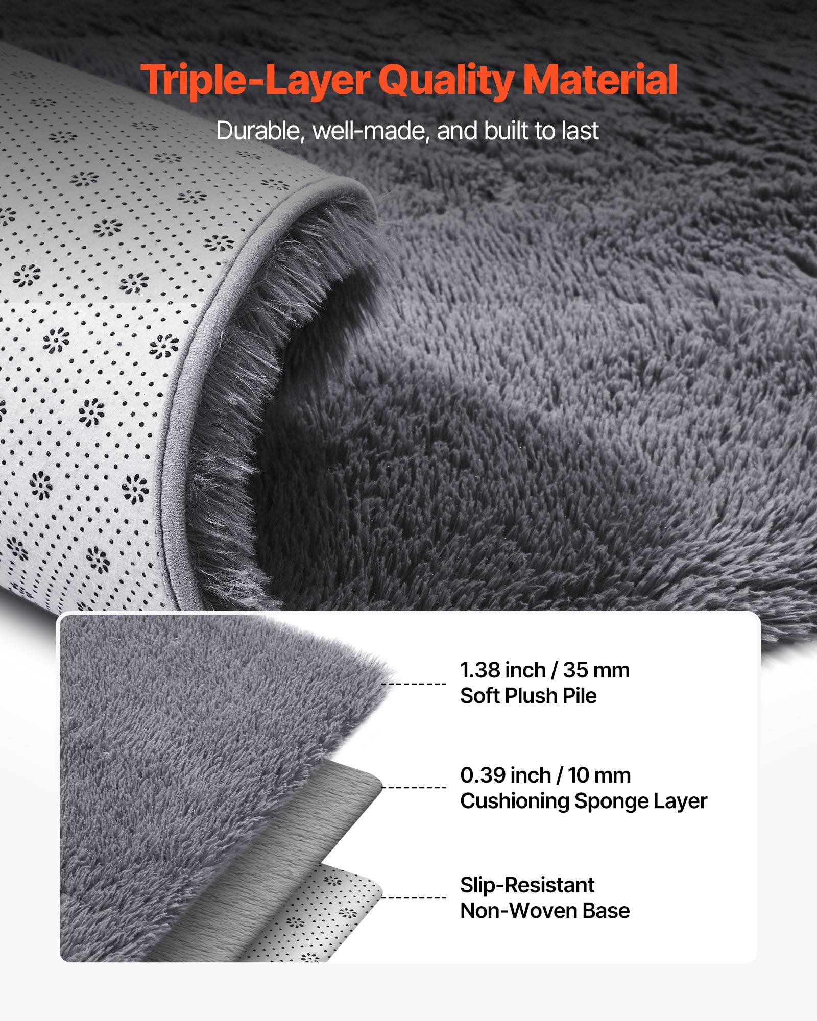 VEVOR Tapis Salon Chambre Poil Long Antidérapant Moderne Peluche 2,44x3 ...
