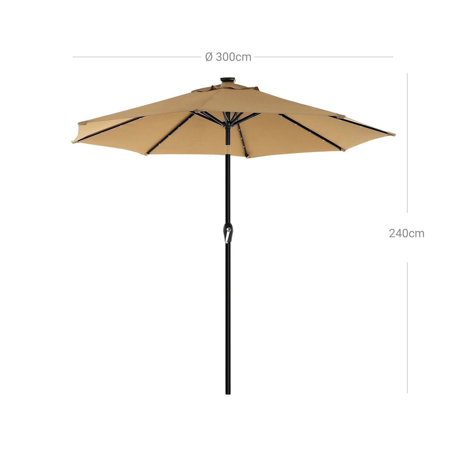 Helloshop26 - Parasol de jardin avec ampoules led à énergie solaire ombrelle de terrasse diamètre 3 m protection salaire upf50+ inclinaison réglable avec manivelle - Imagen 3