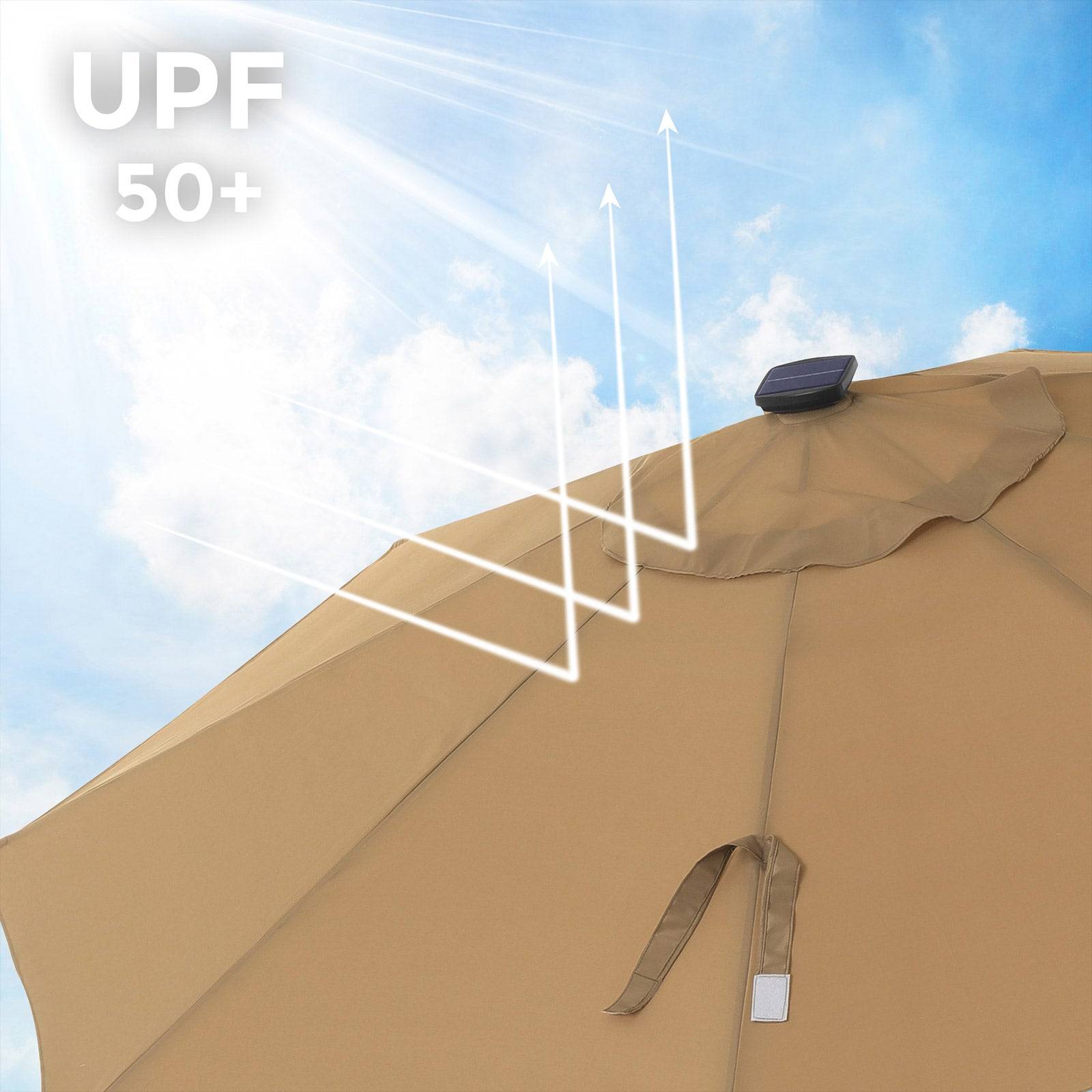 Helloshop26 - Parasol de jardin avec ampoules led à énergie solaire ombrelle de terrasse diamètre 3 m protection salaire upf50+ inclinaison réglable avec manivelle - Imagen 2