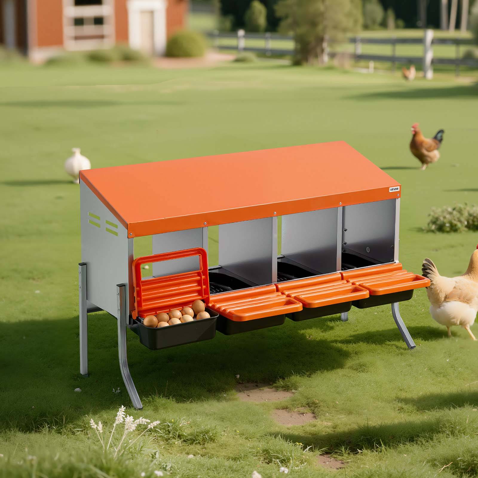 VEVOR Pondoir à Poules Nichoir 4 Compartiments Pieds de Support 106x52,5x67,5 cm - Image 8