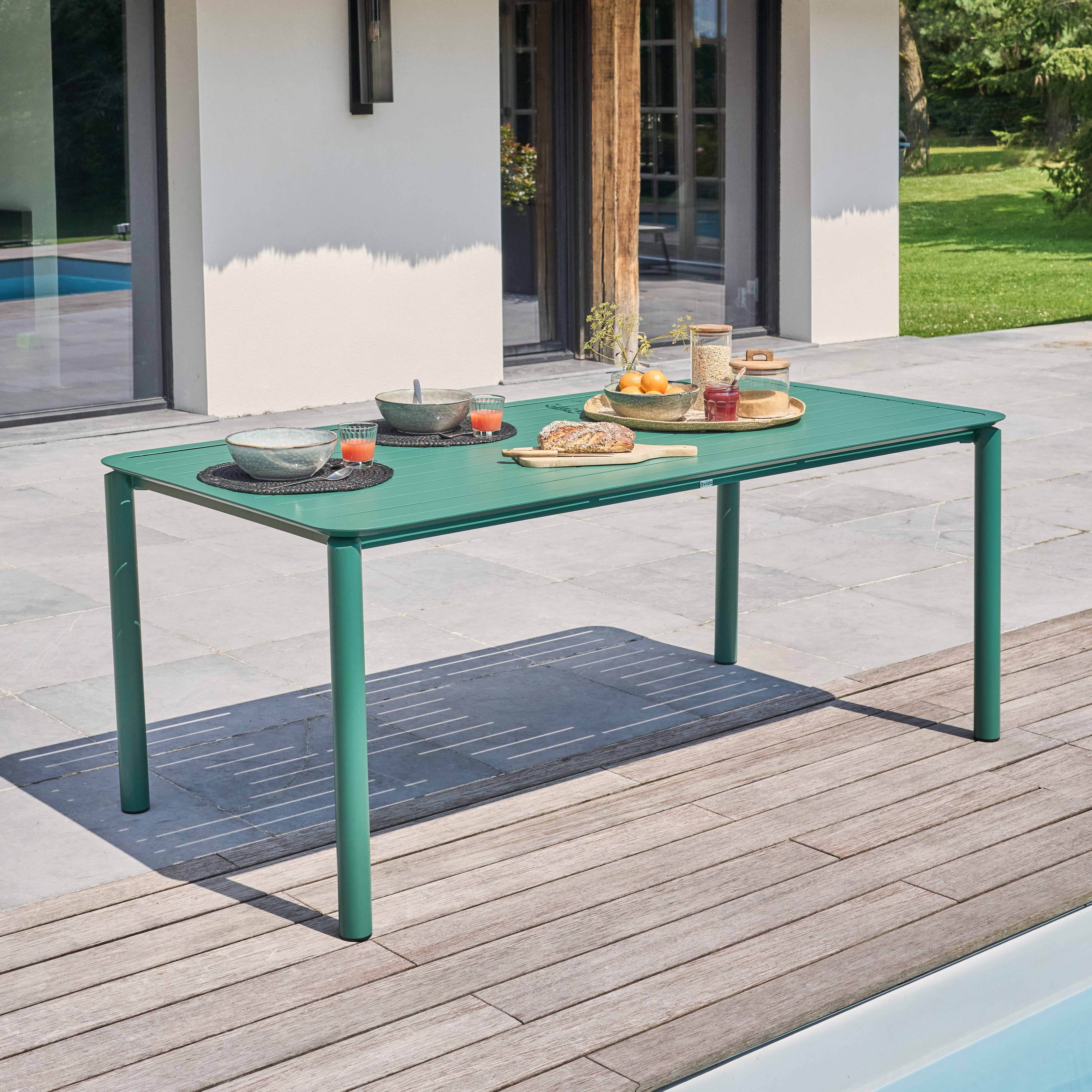 Oviala - Table de terrasse rectangulaire en aluminium vert foncé Almada - Oviala - Imagen 2