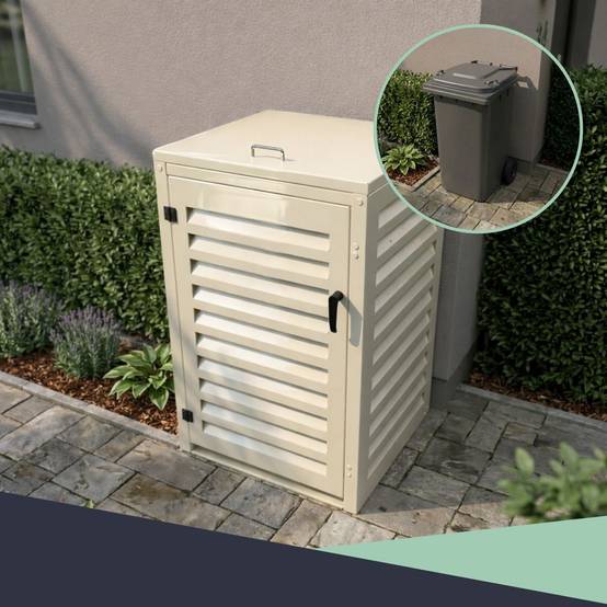 Cache Poubelle Extérieur Simple en Aluminium thermolaqué - Abri pour 1 conteneur 120 Litres – Crème RAL 1015 - Image 6