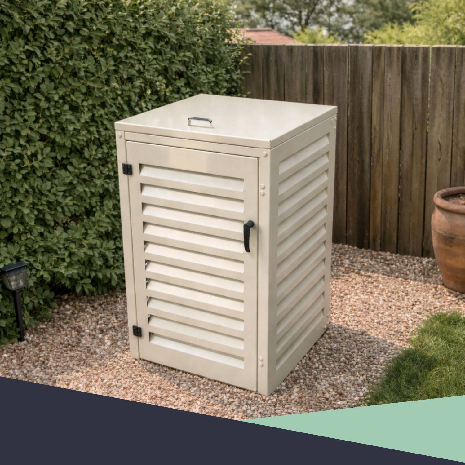 Cache Poubelle Extérieur Simple en Aluminium thermolaqué - Abri pour 1 conteneur 120 Litres – Crème RAL 1015 - Image 8
