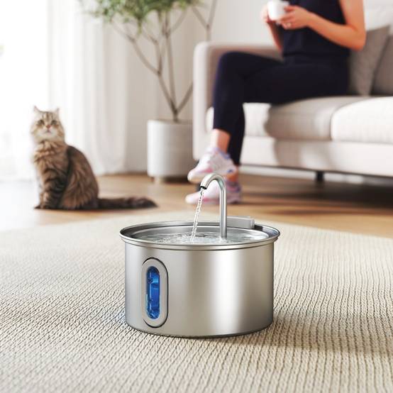 Fontaine à Eau Chat Inox 2.5L Silencieuse LED Filtre Charbon Actif Automatique Argent - ComfortXL Pet Living - Image 1