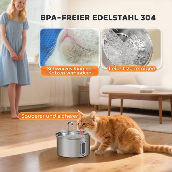 Fontaine à Eau Chat Inox 2.5L Silencieuse LED Filtre Charbon Actif Automatique Argent - ComfortXL Pet Living - Image 4