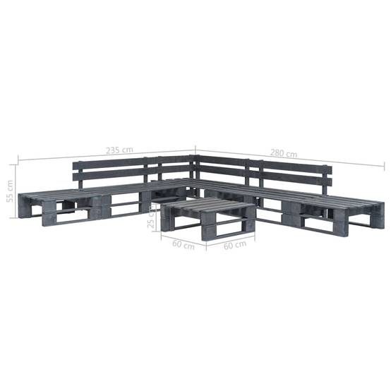 6 pcs Salon de jardin palette - Mobilier d'extérieur Bois Gris-JU13585 - Image 3
