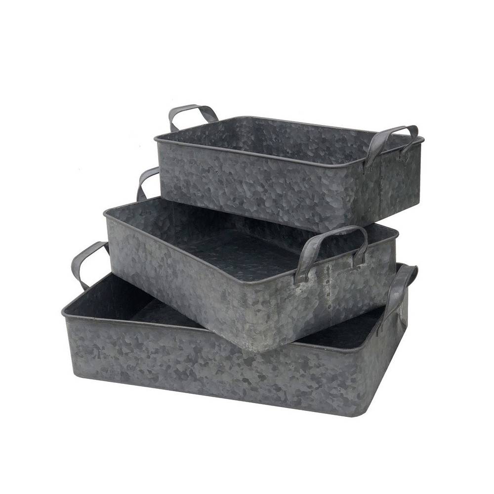 Set de 2 Plateaux en zinc gris Chemin de campagne