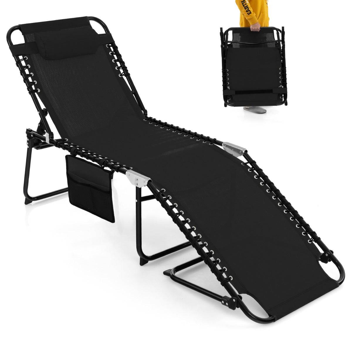 Helloshop26 - Chaise longue pliante avec appuie-tête amovible dossier réglable à 4 positions acier antirouille pour camping terrasse noir - Imagen 1
