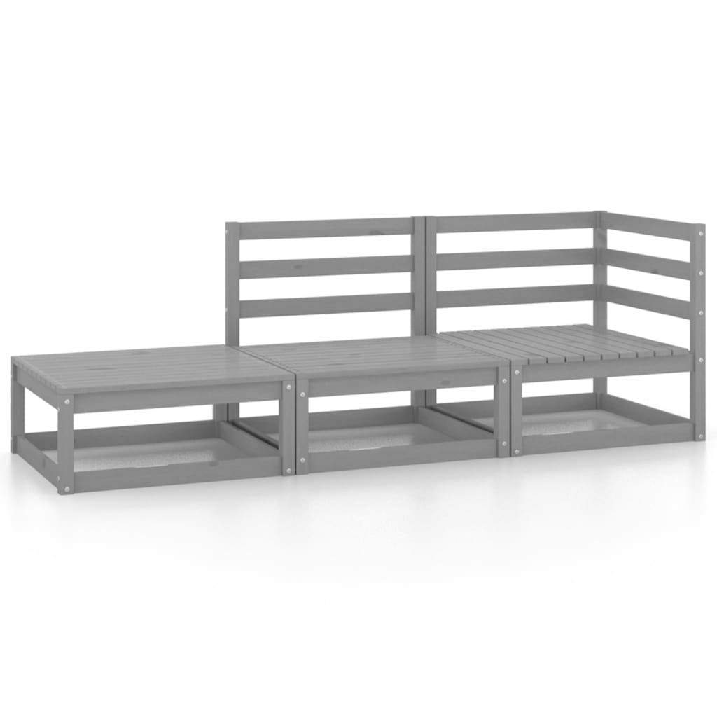 Helloshop26 - Salon de jardin meuble d'extérieur ensemble de mobilier 3 pièces gris bois de pin massif - Imagen 1
