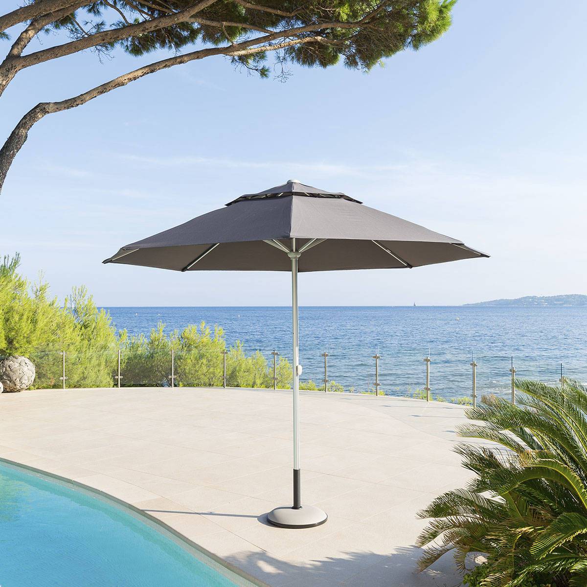 Hesperide - Parasol droit rond télescopique "Easyo" ardoise D3,3m en aluminium traité époxy Hespéride - Imagen 5
