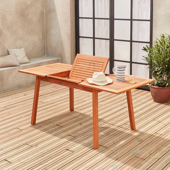 Table de jardin en bois 120-180cm - Almeria - Table rectangulaire avec allonge eucalyptus Intérieur / Extérieur | sweeek - Image 3
