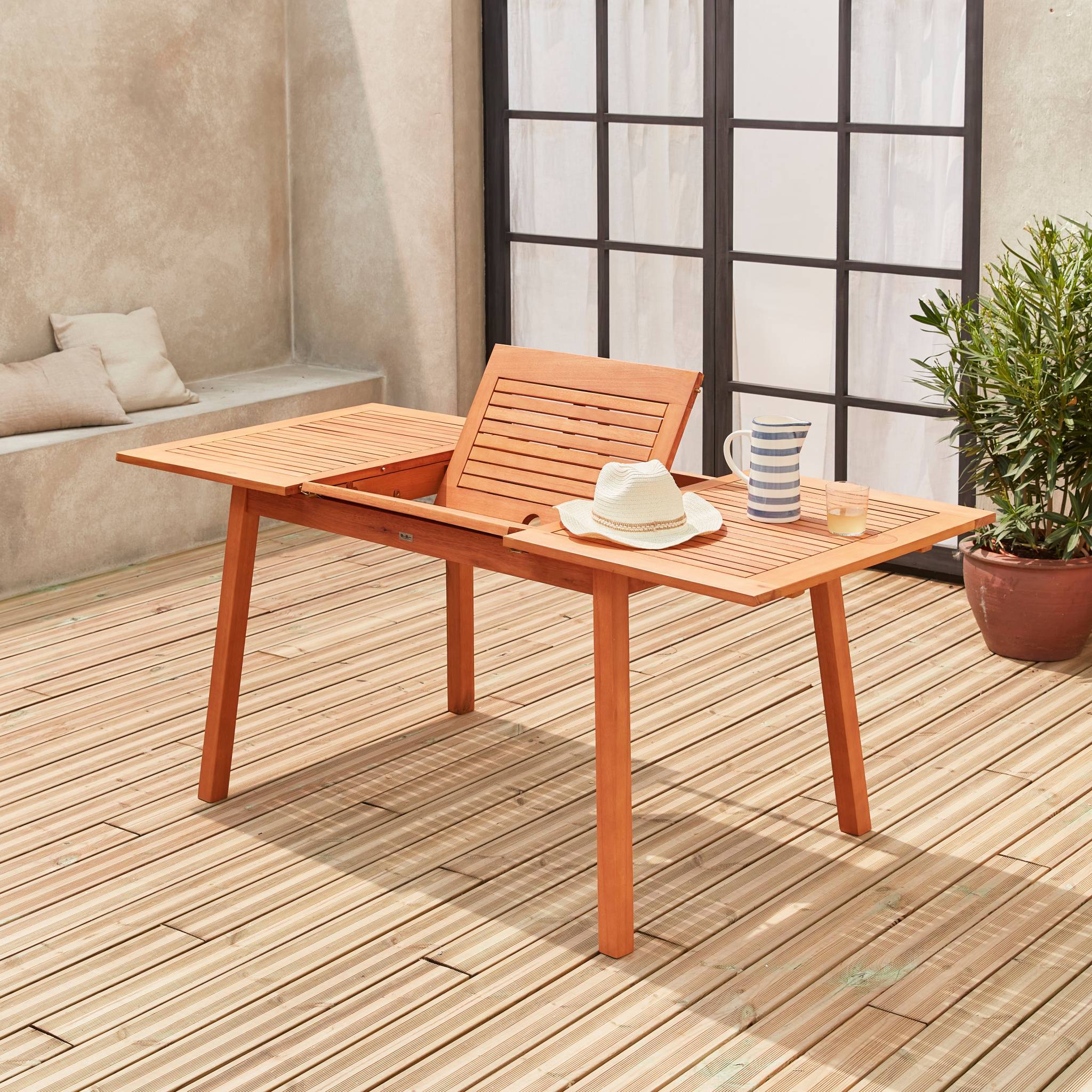 Table de jardin en bois 120-180cm - Almeria - Table rectangulaire avec allonge eucalyptus Intérieur / Extérieur  | sweeek - Image 3