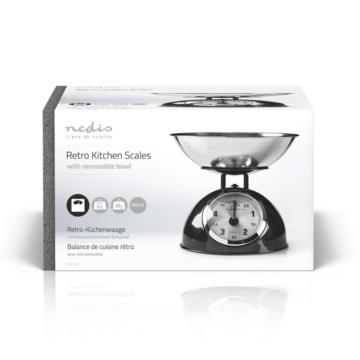 Balance de cuisine Retro Noire Analogique Bol amovible 5kg Acier Fonction Tare NEDIS - Imagen 3