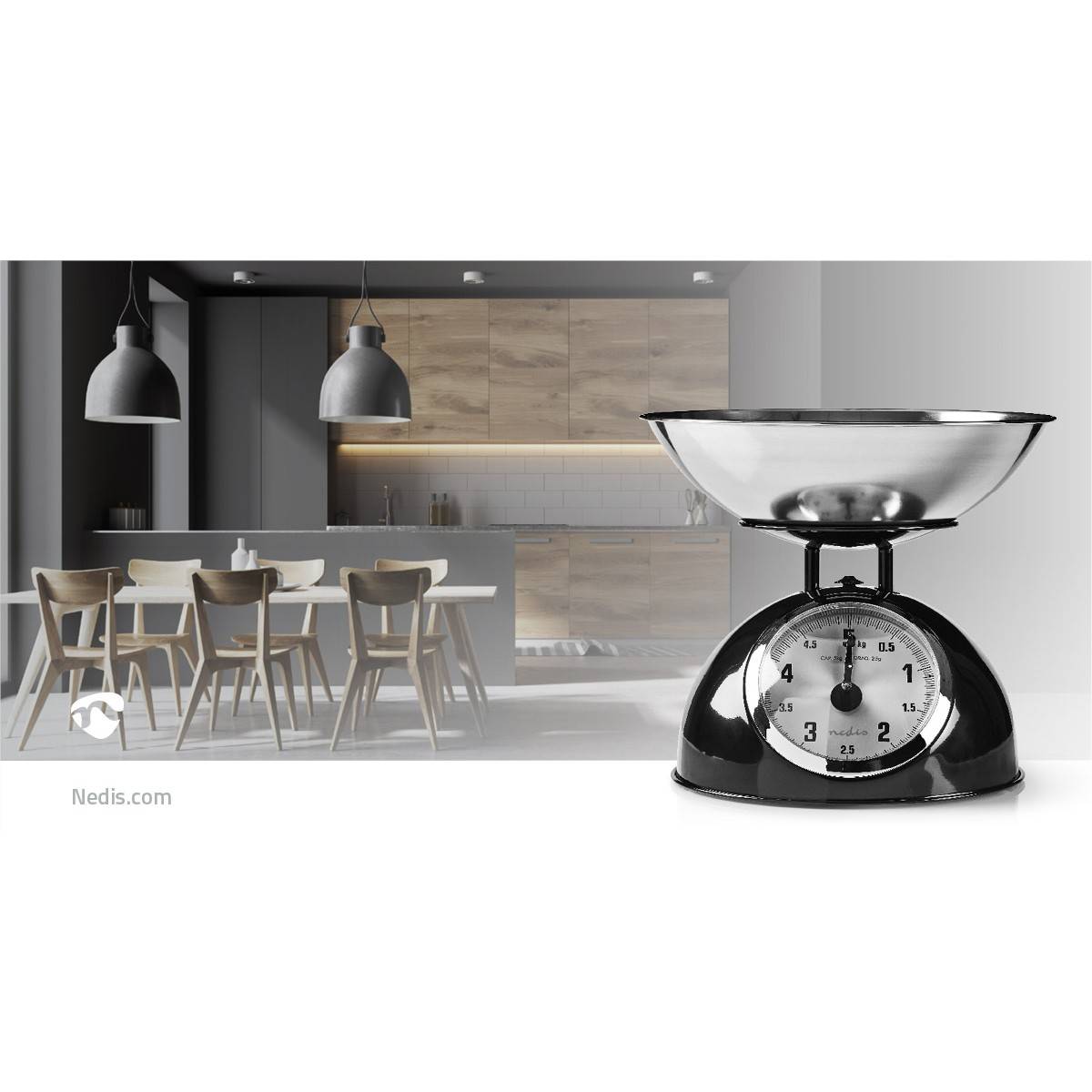 Balance de cuisine Retro Noire Analogique Bol amovible 5kg Acier Fonction Tare NEDIS - Imagen 4