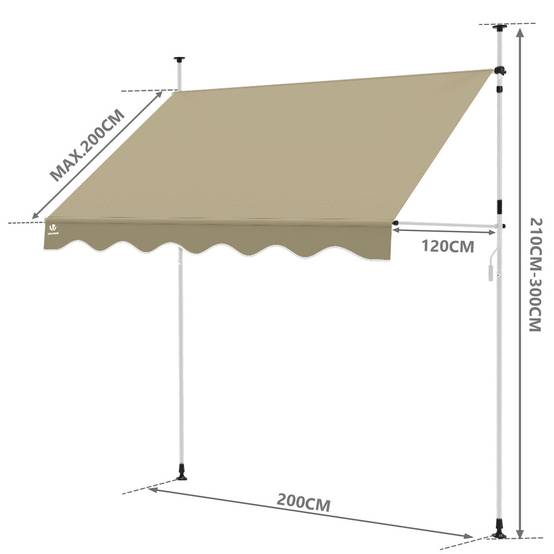 Vounot - Auvent rétractable manuel sans perçage 200cm beige - Store banne hauteur et inclinaison réglable - VOUNOT® - Image 3