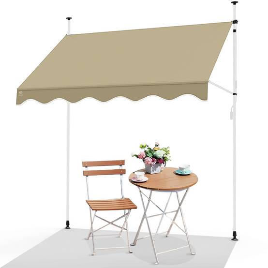 Vounot - Auvent rétractable manuel sans perçage 200cm beige - Store banne hauteur et inclinaison réglable - VOUNOT® - Image 1