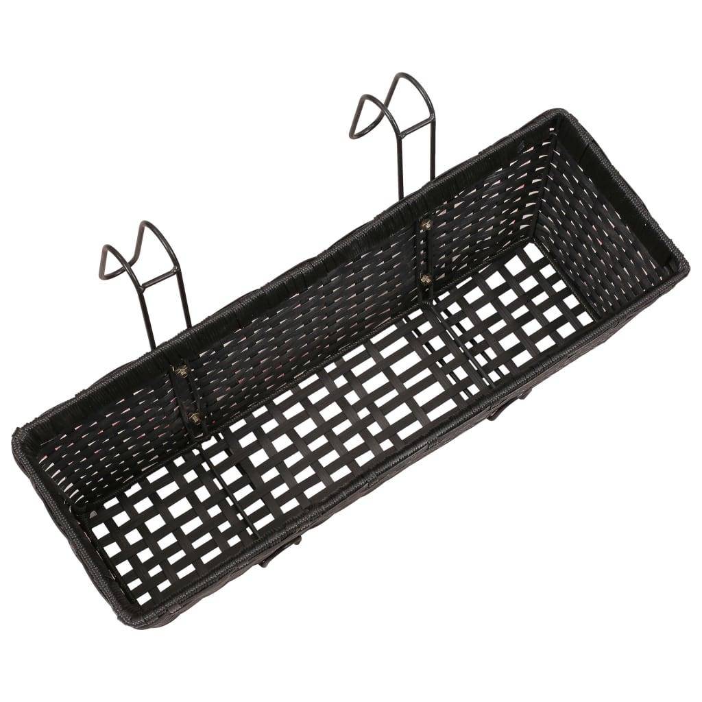 Helloshop26 - Ensemble de jardinières de balcon trapèze rotin 50 cm 2 pièces noir - Imagen 6