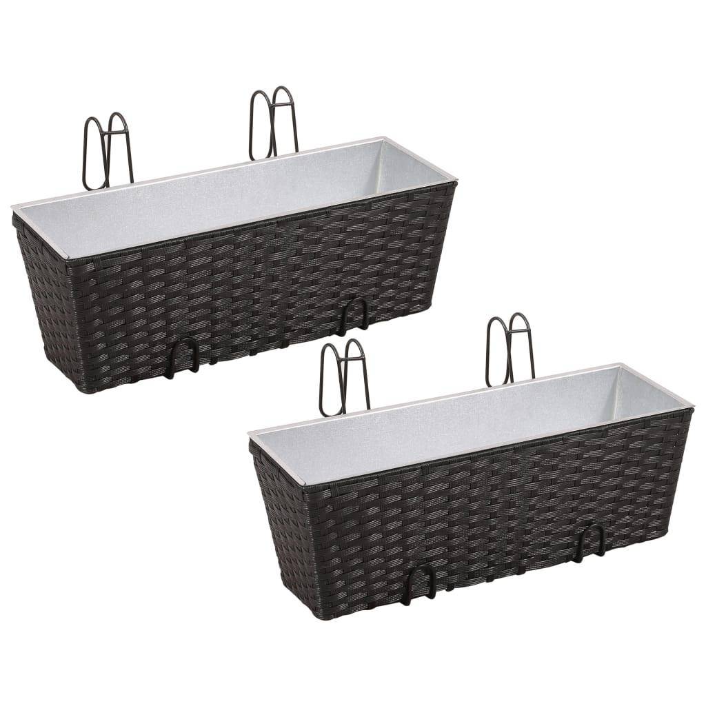Helloshop26 - Ensemble de jardinières de balcon trapèze rotin 50 cm 2 pièces noir - Imagen 1