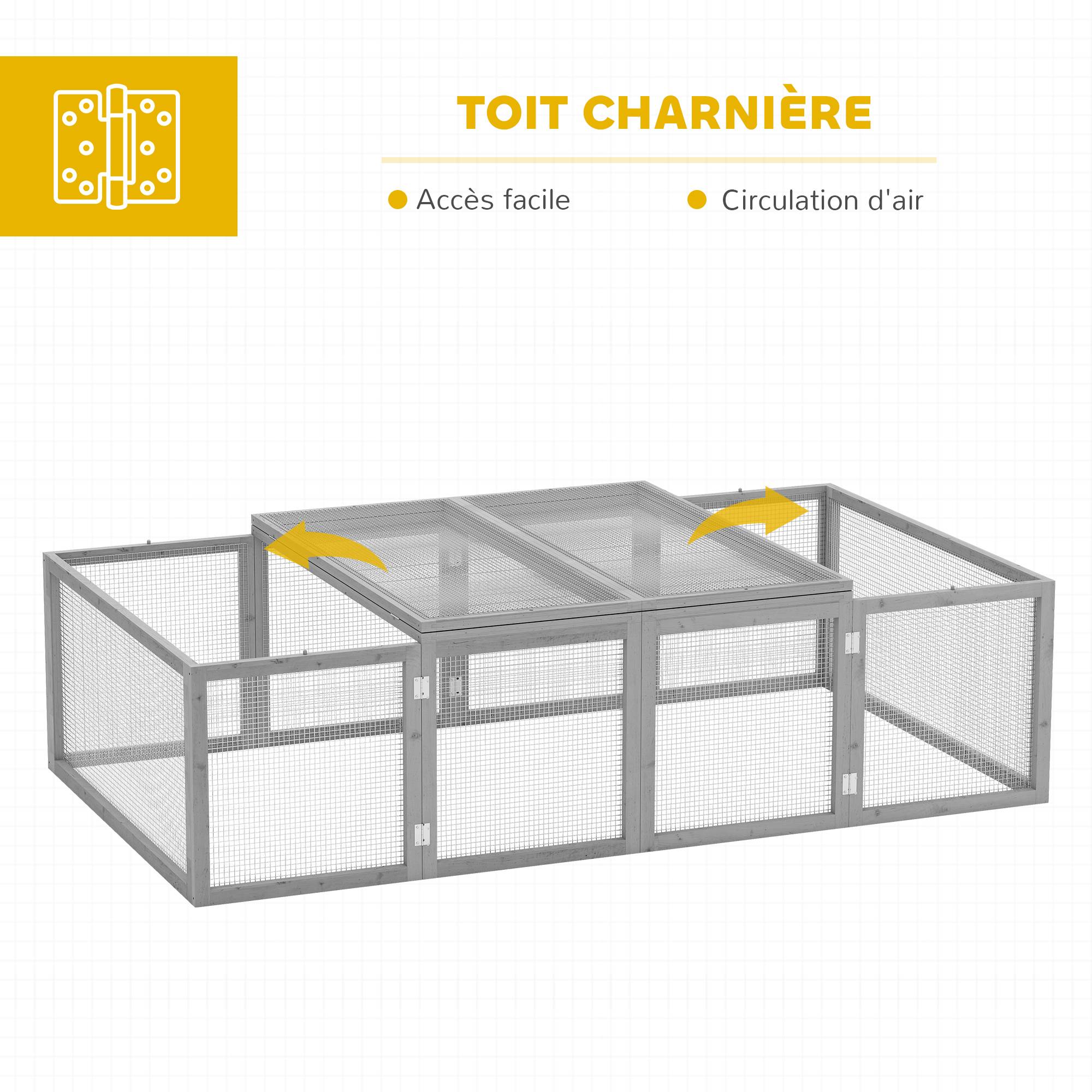Sans Marque - Clapier cage à lapins extérieur intérieur 2 portes supérieures 181L x 100l x 48H cm bois massif gris - Image 6