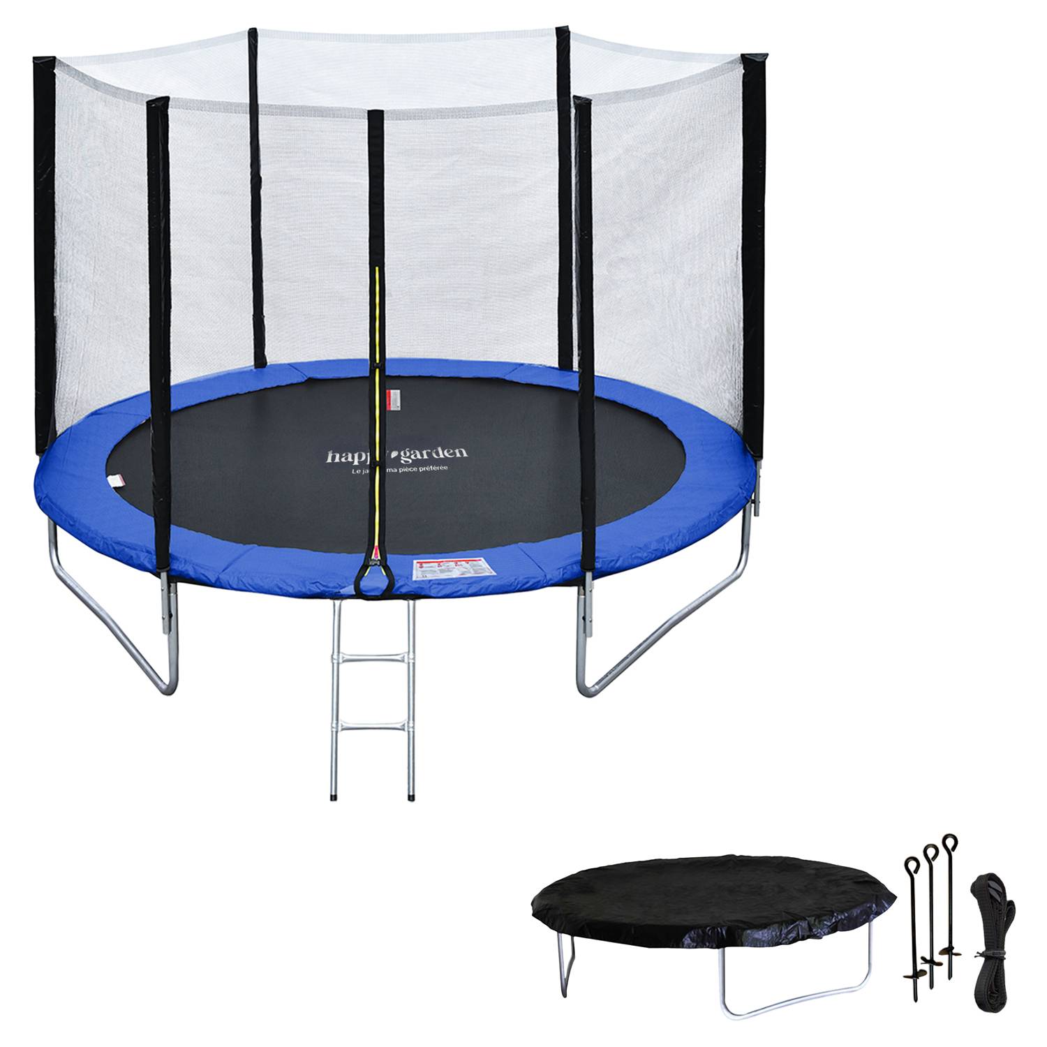 Pack Premium Trampoline 245cm réversible vert / bleu CANBERRA + filet, échelle, bâche et kit d'ancrage - HAPPY GARDEN - Image 2