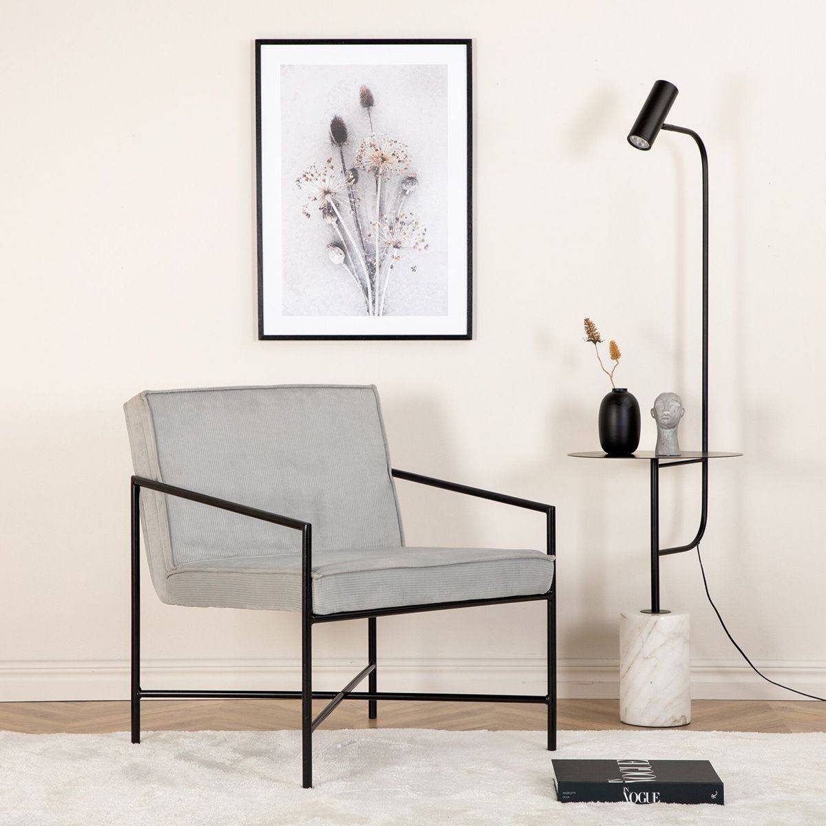 Paris Prix - Fauteuil Design Velours Côtelé "Rakel" 78cm Gris - Image 7