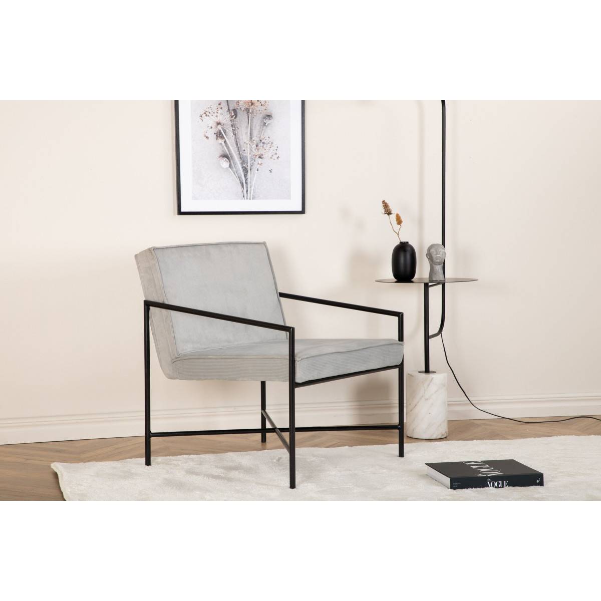 Paris Prix - Fauteuil Design Velours Côtelé "Rakel" 78cm Gris - Image 10