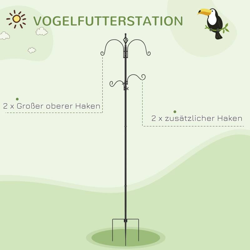 Station de nourrissage oiseaux acier jardin extérieur 4 crochets 208cm noir - ComfortXL Outdoor Living - Image 4
