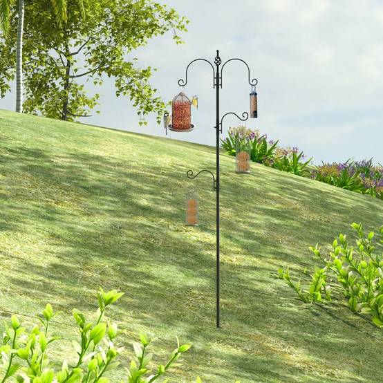 Station de nourrissage oiseaux acier jardin extérieur 4 crochets 208cm noir - ComfortXL Outdoor Living - Image 1
