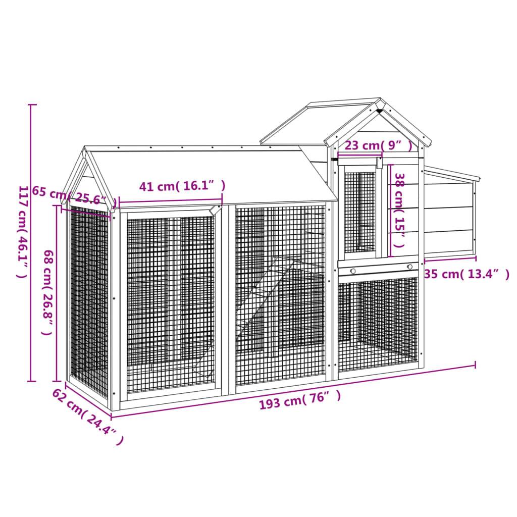 Grand Poulailler Bois Pin Massif Jardin Extérieur Parc Nichoir 193x65x117cm Gris - ComfortXL Outdoor Living - Image 7