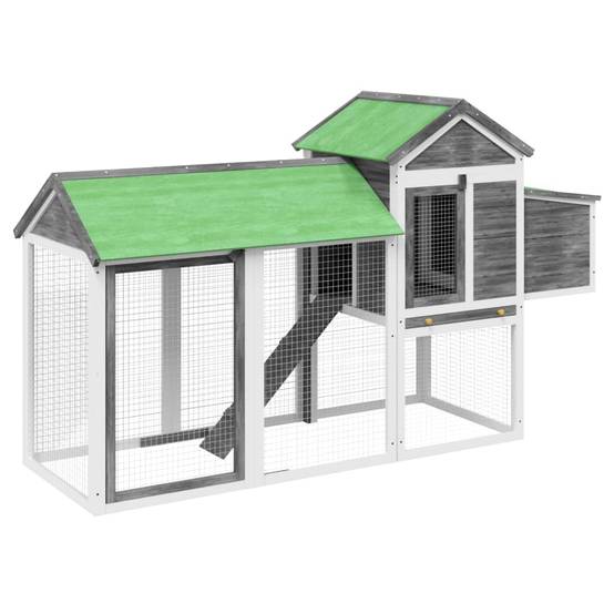 Grand Poulailler Bois Pin Massif Jardin Extérieur Parc Nichoir 193x65x117cm Gris - ComfortXL Outdoor Living - Image 2
