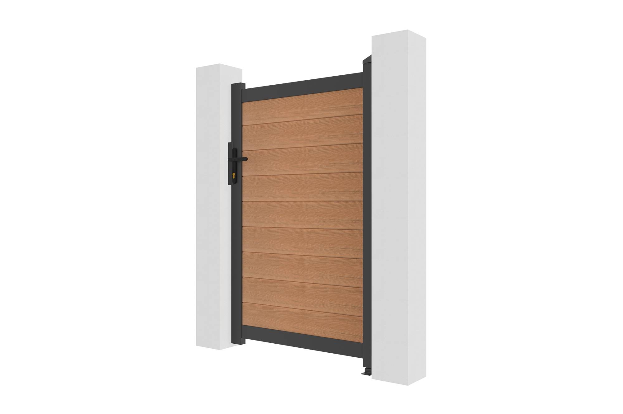 Casanoov Portillon bois composite 1m ATHOS H.160cm teck avec cadre aluminium + 2 poteaux EIFEL aluminium 20x20cm 140 x 350 cm Anthracite - Image 7