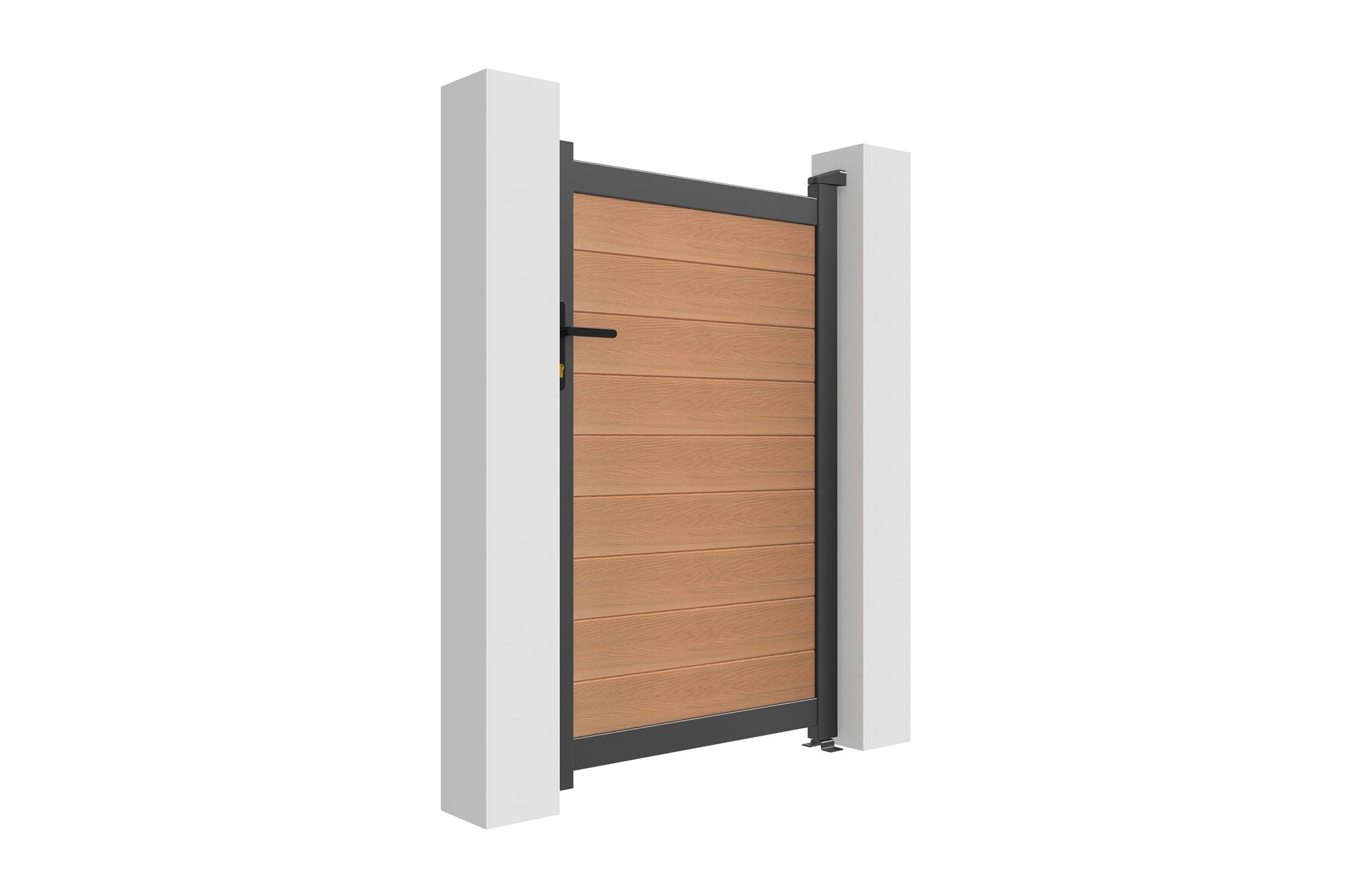Casanoov Portillon bois composite 1m ATHOS H.160cm teck avec cadre aluminium + 2 poteaux EIFEL aluminium 20x20cm 140 x 350 cm Anthracite - Image 6