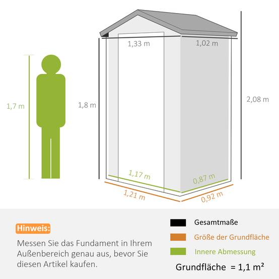 ComfortXL - Abri de jardin en plastique et aluminium 133 x 102 x 208 cm gris foncé rangement extérieur avec fondation - Image 5