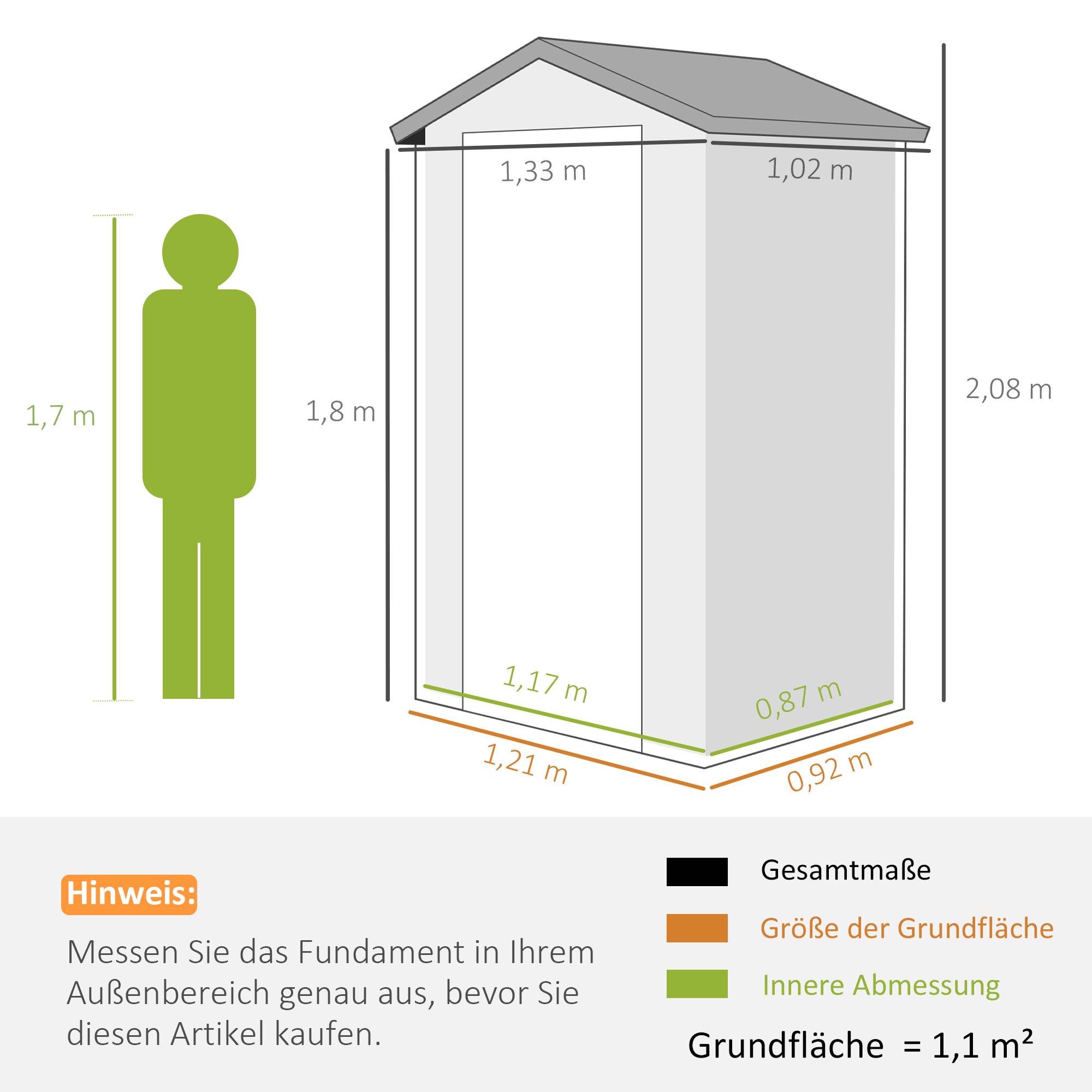 ComfortXL - Abri de jardin en plastique et aluminium 133 x 102 x 208 cm gris foncé rangement extérieur avec fondation - Image 5