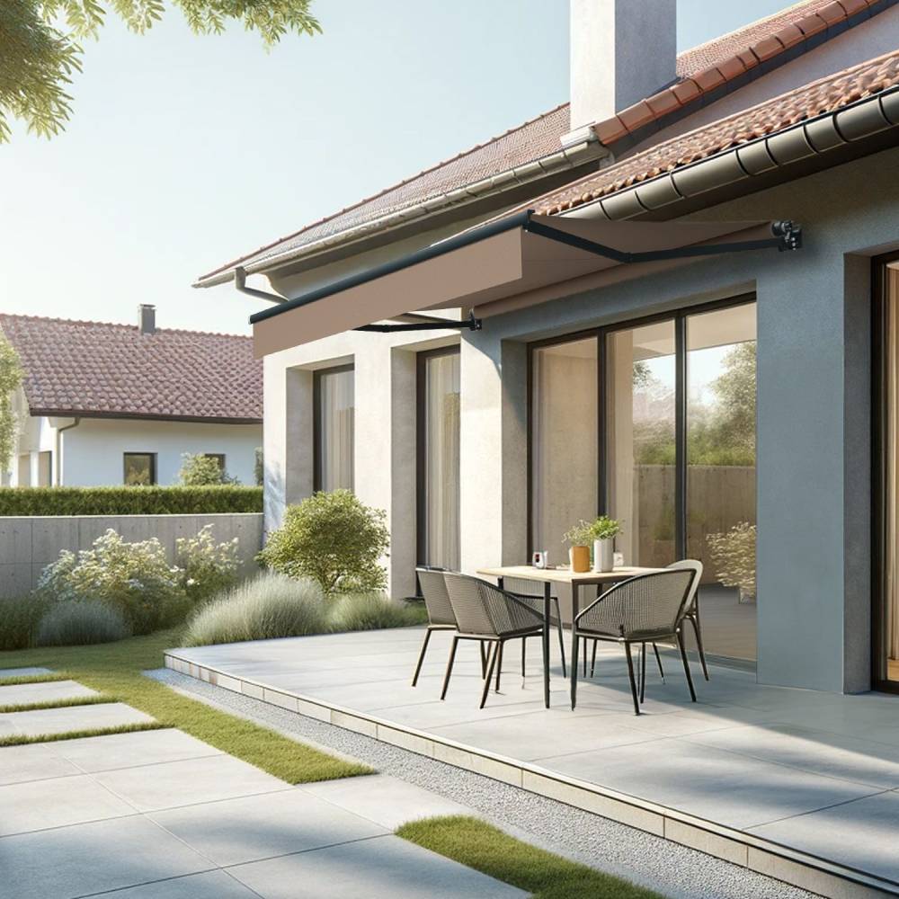 Store banne loggia LOCUS 3,00x2,00m (Motorisé à Télécommande - Taupe - Gris anthracite) - Alia Productions - Imagen 1